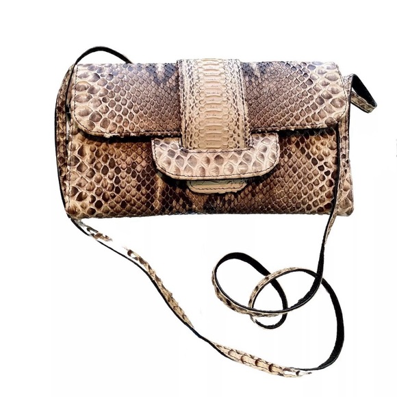 Giornie Genuine Exotic Python Snakeskin Leather Crossbody/Shoulder Bag Clutch - Picture 1 of 5